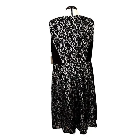 Calvin Klein Black White Sleeveless Lace Overlay Cocktail Party Dress | SZ 16W - Picture 4 of 13